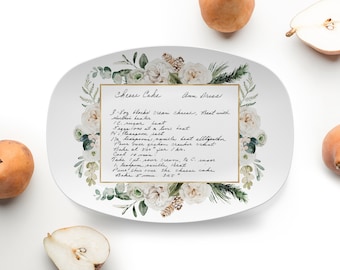 Handwritten Recipe Personalized Platter with Floral Frame, Recipe Card printed on Platter for Meaningful Gift Giving