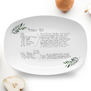 Handwritten Recipe on Platter with Leaves / Recipe Card transferred to Keepsake Platter / Preserve Handwriting for meaningful gift giving