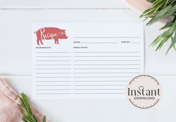 PRINTABLE Recipe Card Instant Download Recipe Card Bridal - Etsy