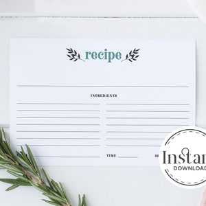 PRINTABLE Recipe Card ,  Instant Download Recipe Card, Bridal Shower, Housewarming Gift, Meal Planning