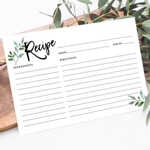 Juego de tarjetas de recetas de eucalipto para caja de recetas, tarjetas de recetas impresas / regalo de despedida de soltera / regalo de inauguración y anfitriona / Día de la Madre