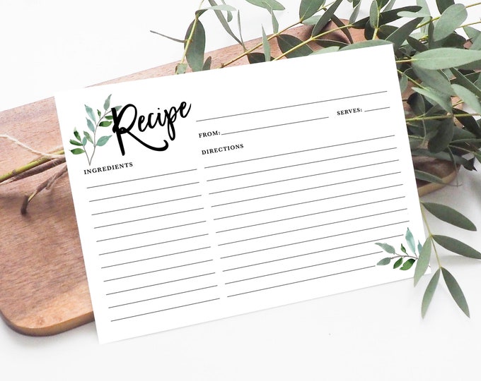 Eucalyptus Recipe Card Set for Recipe Box Printed Recipe Etsy