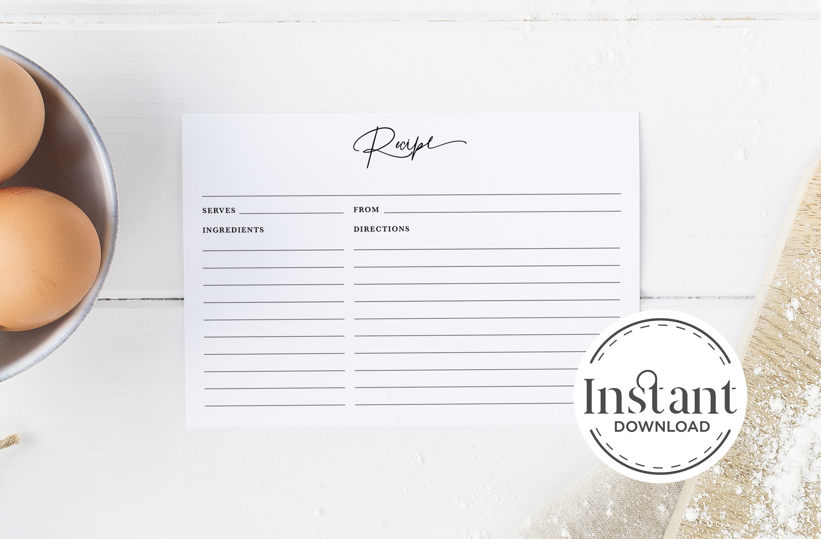 Recipe In Script PRINTABLE Recipe Card | Instant Download | Modern Script Recipe Card ...