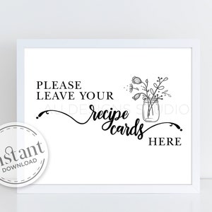 Printable Recipe Card Sign  |  Place Your Recipe Cards Here | Leave Your Recipe Card Here | Bridal Shower Sign | Housewarming Gift