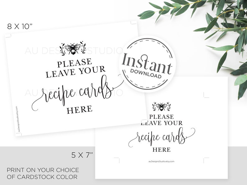 Leave Your Recipe Card Here Bridal Shower Sign Printable Recipe Card Sign Housewarming Gift Place Your Recipe Cards Here