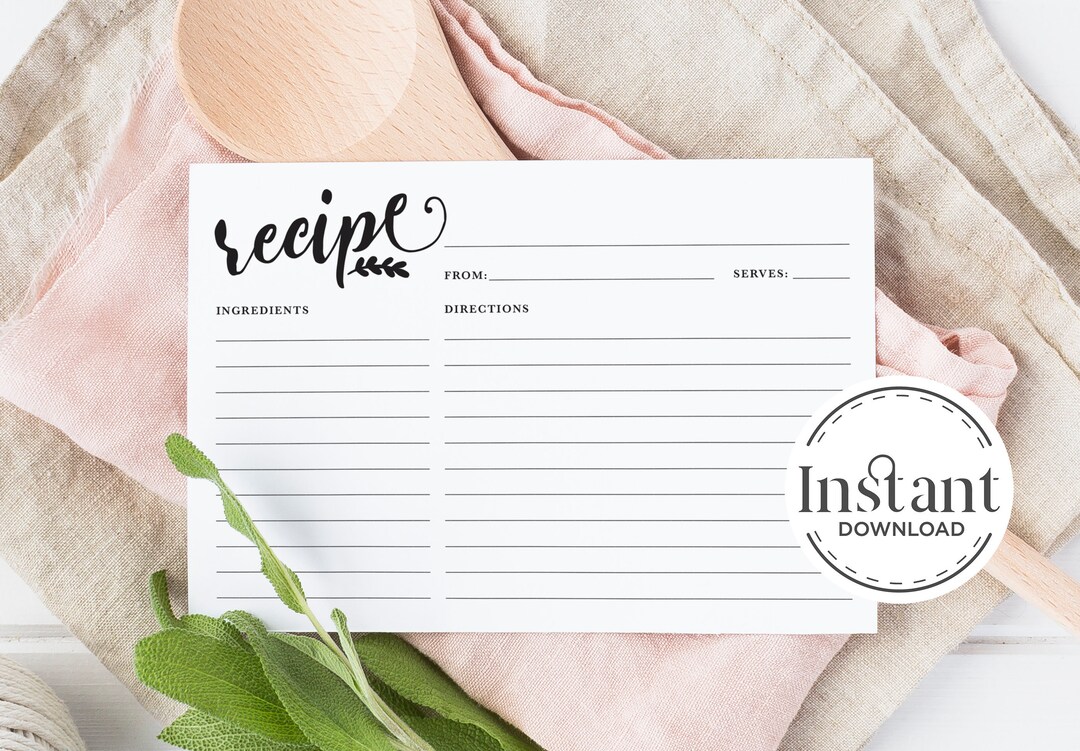 Recipe In Script PRINTABLE Recipe Card , Modern Script Design, Bridal Shower ...