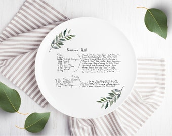 Handwritten Family Recipe Plate with Leaf Design, Personalized Keepsake, Mother's Day Gift, Shower Gift, Holiday Gift, Family Heirloom