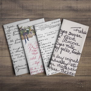 Personalized Kitchen Towel with Handwritten Recipe, Unique Bridal Shower and Mothers Day Gift