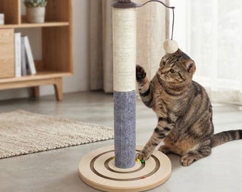 Wooden Cat Scratcher, Sisal Scratch Post, Interactive Cat Toy, Ball Track Play Center, Indoor pet Furniture, Kitty Activity Station