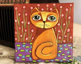 Folk Cats painting original GOSHRIN Cindy Bontempo