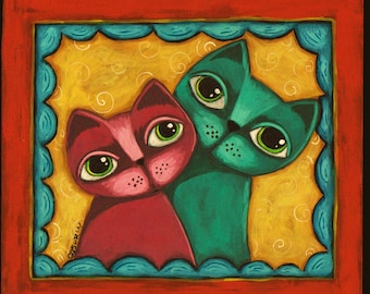 Folk Art Cats painting original GOSHRIN Cindy Bontempo