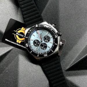 Breitling chronomat herenhorloge van 44 mm: babyblauwe wijzerplaat, roestvrij staal, rubberen band, chronograaf