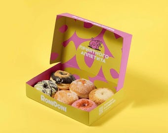 Individuelle Donut-Boxen | Bäckereiverpackungen | Schaufensterdekoration | Kraftpapier-Finish mit Logo | Branding für Bäcker