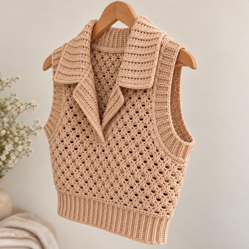 Crochet Vest Pattern PDF, Sleeveless Sweater Vest With Collar - Etsy