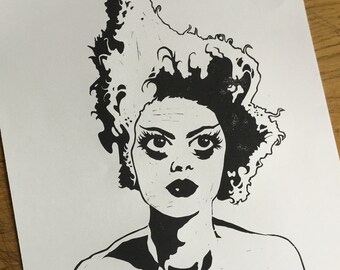 Portrait #1 - Black and White Linocut print