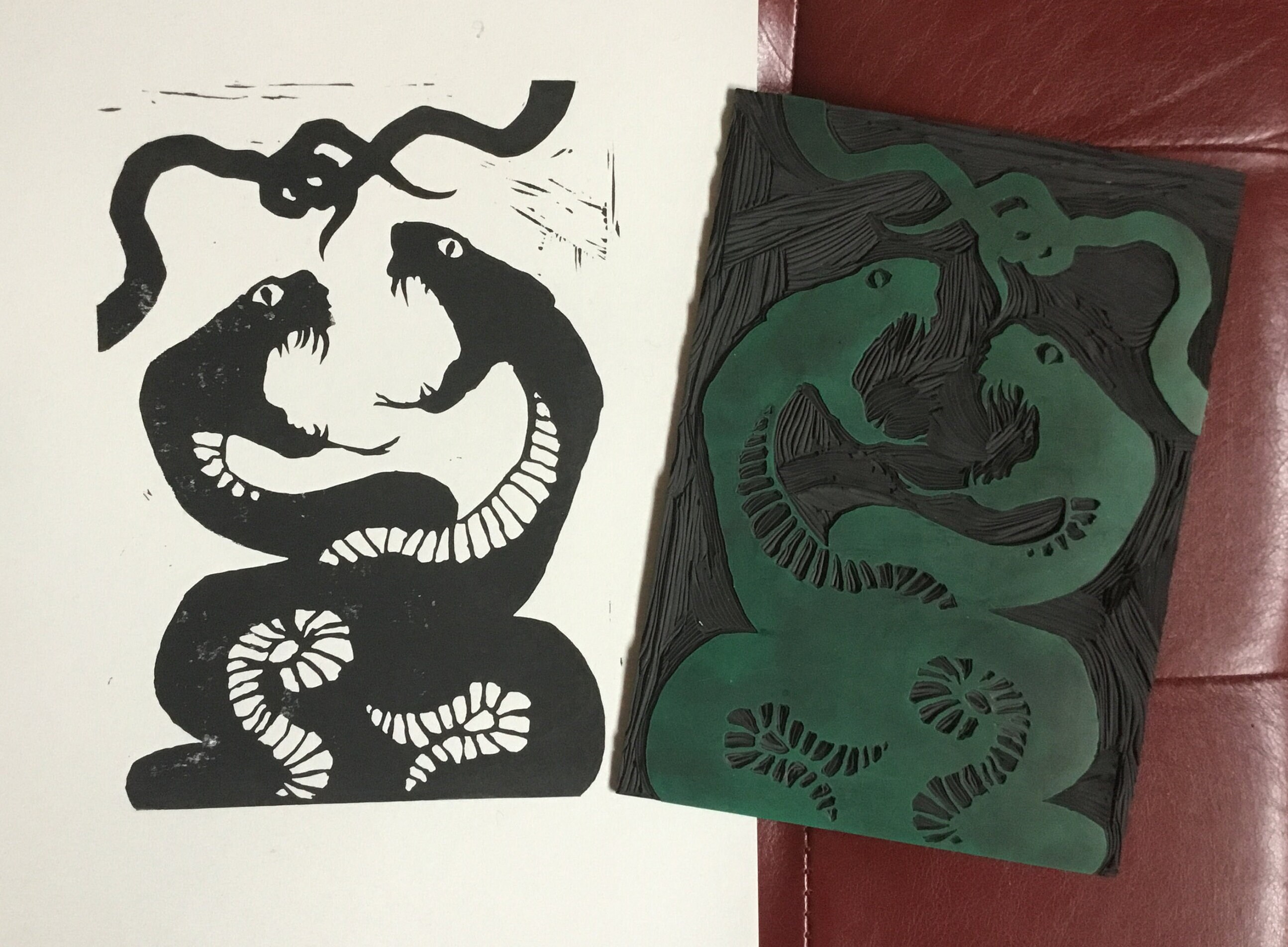 Serpents, Snakes Entwined - Linocut Print