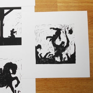 Beowulf Grendel Silhouette - Linocut Print