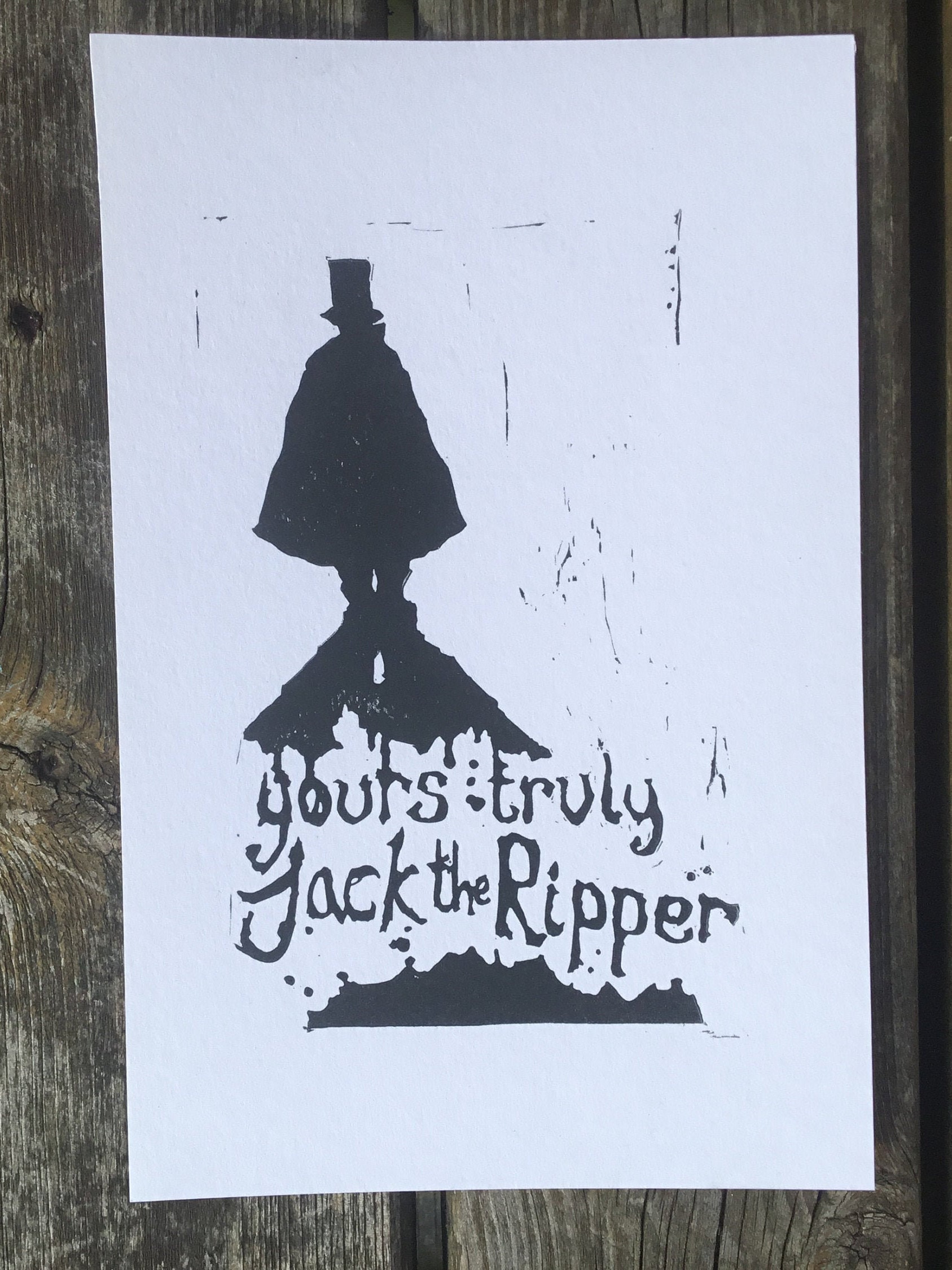 Jack The Ripper Silhouette Yours Truly, Jack the Ripper - Linocut Silhouette Print - Etsy