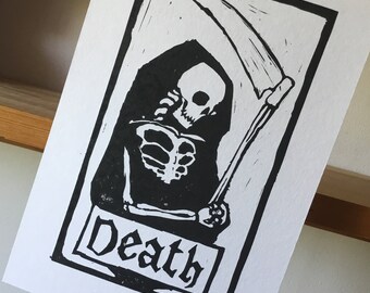 Tarot Card ‘Death’ - linocut, black and white print
