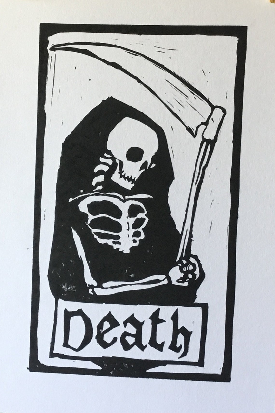 Tarot Card ‘death’ - Linocut, Black and White Print - Etsy