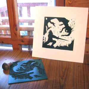 Grendel&#39;s Mother and Beowulf do Battle  - Silhouette Print