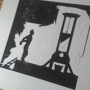 L’homme de la Guillotine - linogravure noir et blanc
