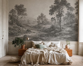 Vintage Landscape Wallpaper Mural: French Countryside, Peel and Stick