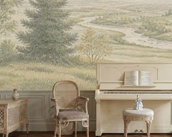 Aquarell Fluss Landschaft Wandbild: Tapete abziehen und aufkleben