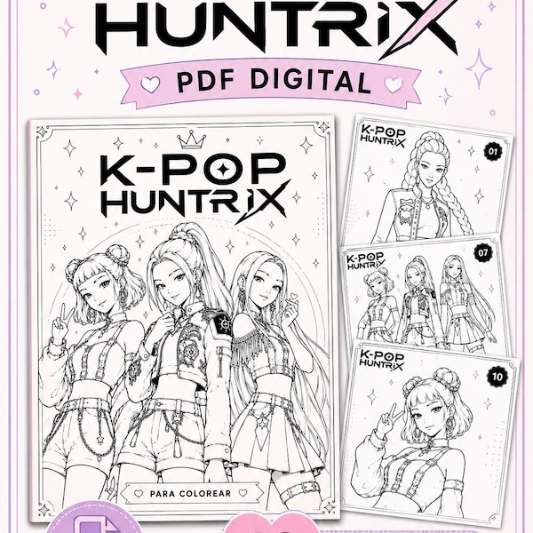 Huntrix coloring pages printable - Etsy México