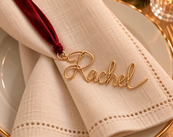Handcrafted Wire Name Place Cards, Christmas Bauble, Velvet Ribbon (12cm)