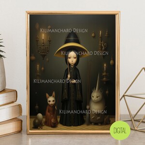 Witches Cats | Low Brow Printable Wall Art | Pop Surrealism Wall Art | Fantasy Wall Art
