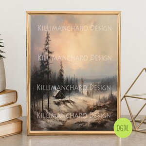 Vintage Winter Landscape | Art Print Download | Landscape Winter Painting | Printable Digital Landscape | Art Winter Scene Landscape