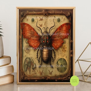 Devils Moth | Evil Moth illuminated Manuscript Medieval Codex Gigas | Devils Bible | Halloween dark printable Wall Art