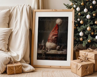 Rustic Santa Hat Still Life Painting | Christmas Wall Decor (Digital Download)