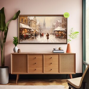 European Christmas Market Scene | Digital Print | Vintage Festive Holiday Wall Art | Muted Neutral Rustic Winter Prints | Limited Edition