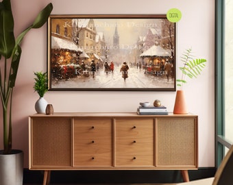Lámina con escena de mercado navideño / Arte mural navideño vintage (Descarga digital)