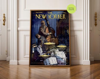 The New Yorker Jazz Band Wall Art| Vintage New Yorker Cover Wall Art| Digital Download Printable Fine Art Print| Music Room Decor