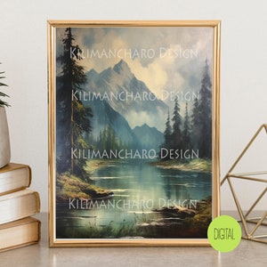 Mountain Lake | Vintage Country Painting | Rustic Landscape Print | Downloadable Printable | Limited Edition Print