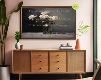 Bodegón neutro imprimible de rosas / Pintura al óleo / Lámina botánica vintage / Decoración rústica