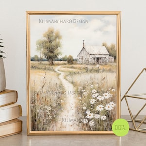 Printable Wildflower Field | Landscape Oil Painting | Vintage Landscape Art Print | Country Field Wall Art | Digital Download