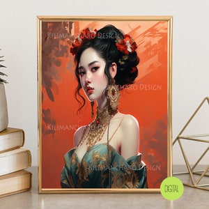 Portret van een Aziatische prinses | Mooie Aziatische prinses | Afdrukbare muurkunst
