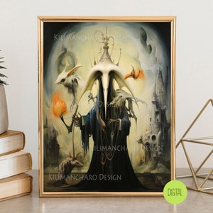 Der Torwächter | Halloween-Wand-Kunst | Seltsames Surrealismus druckbare Kunst | Fantasie Wandbild