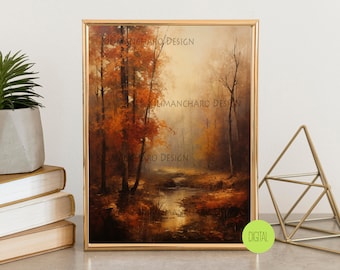 Rustic Autumn Landscape Print | Vintage Fall Forest (Digital Download)