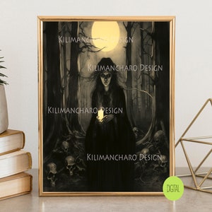 Halloween Witch Print | Vintage graphite Witchy Wall Art | Rustic Neutral Wiccan Moody Art Print | Instant Download
