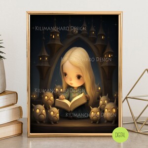 Bedtime Story | Low Brow Printable Wall Art | Kids room Wall Art | Whimsical cute Printable Art