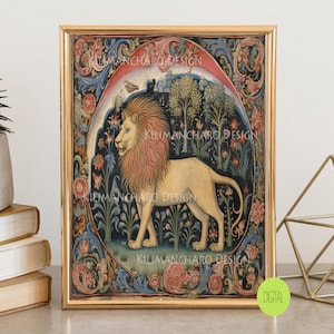 Lion Lithography | Illuminated Manuscript middleages painting Lithography