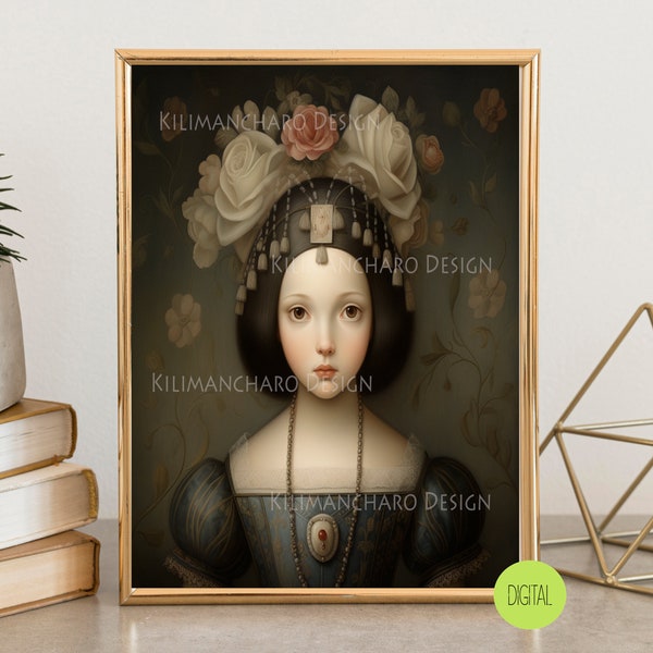 Anne Boleyn nr. 1 | Lage wenkbrauw afdrukbare muurkunst | Moderne afdrukbare kunst | Surrealisme kunst aan de muur | Pop surrealisme kunst aan de muur