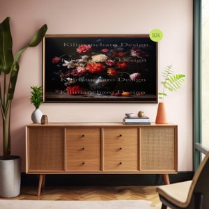 Impresión de flores vintage de tono melancólico / Pintura al óleo de naturaleza muerta con flores oscuras / Arte antiguo digital imprimible