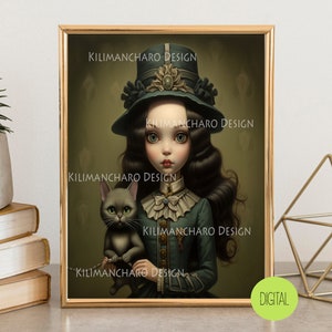Cat Lady | Low Brow Printable Wall Art | Pop Surrealism Wall Art | Crazy Cat Lady Art