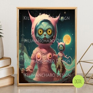 Space Cats | Low Brow Printable Wall Art | Pop Surrealism | Surreal Wall Art | Limited Edition Prints